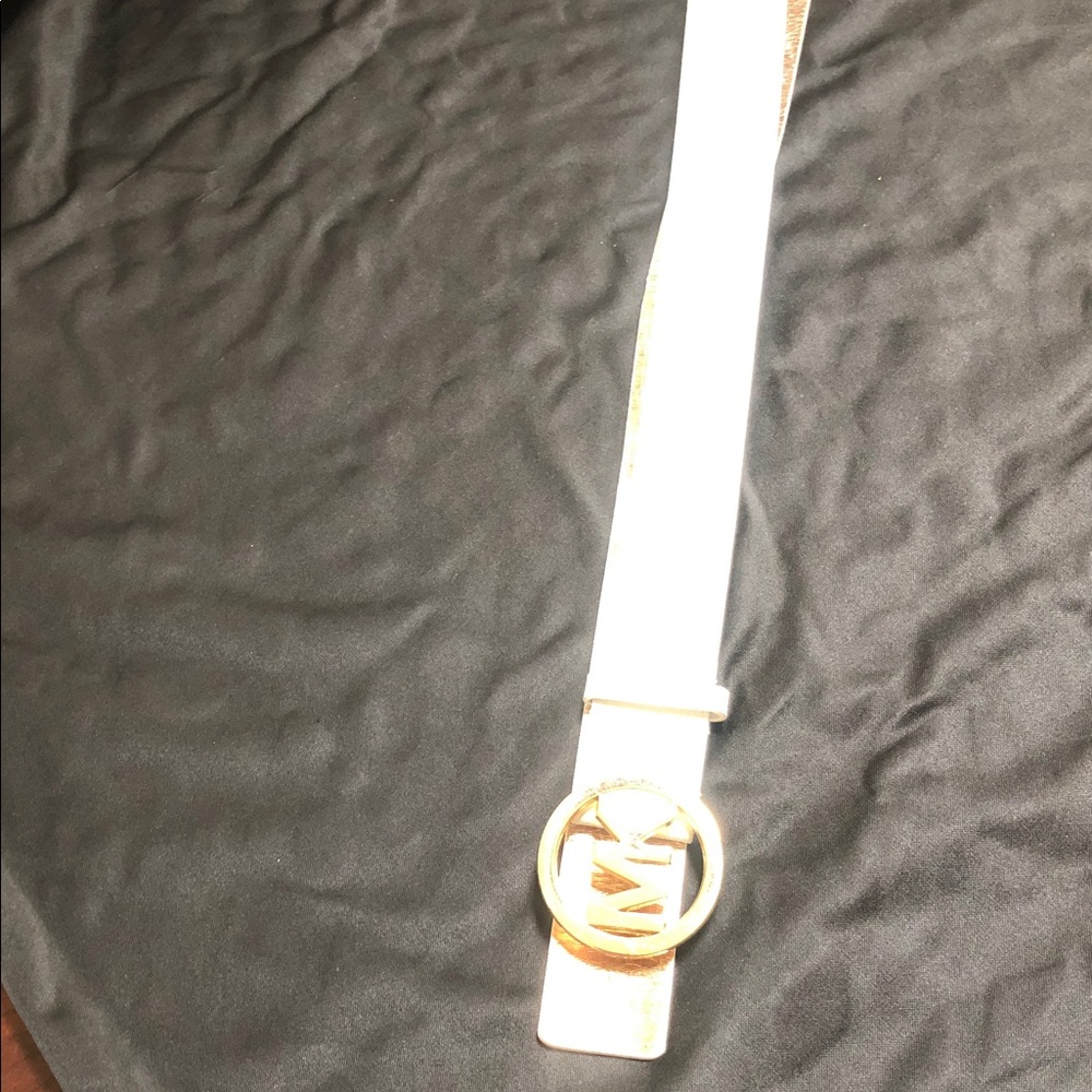 Michael Kors White Belt with Gold MK Logo Buckle